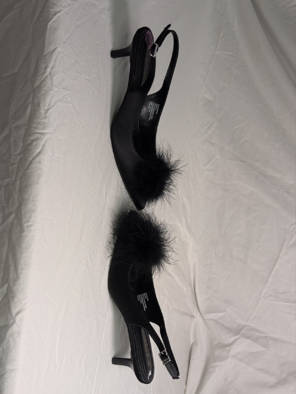BCBGeneration Black Feather Pom Slingback Heels Size 8.5 - Picture 2 of 4